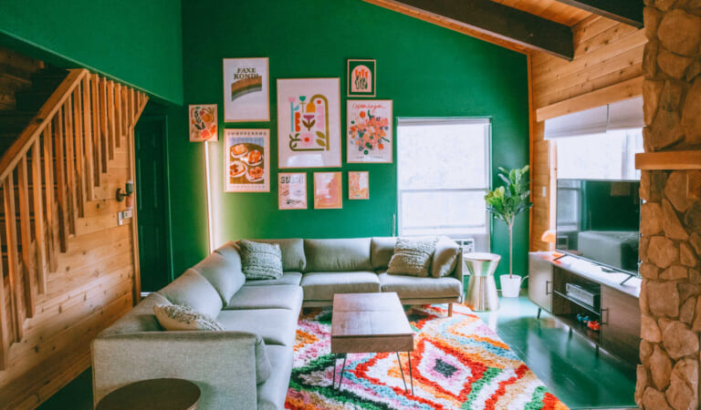 This Renovated 1970s Cabin Has Stunning Green Walls (and Floors!)